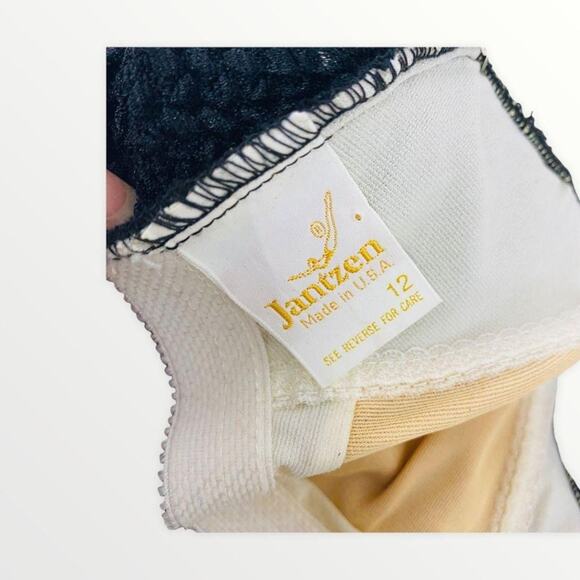 Vintage Jantzen One Piece Swimsuit Solid Black Pink Belted Sz 12 70’s 80’s - Picture 8 of 11